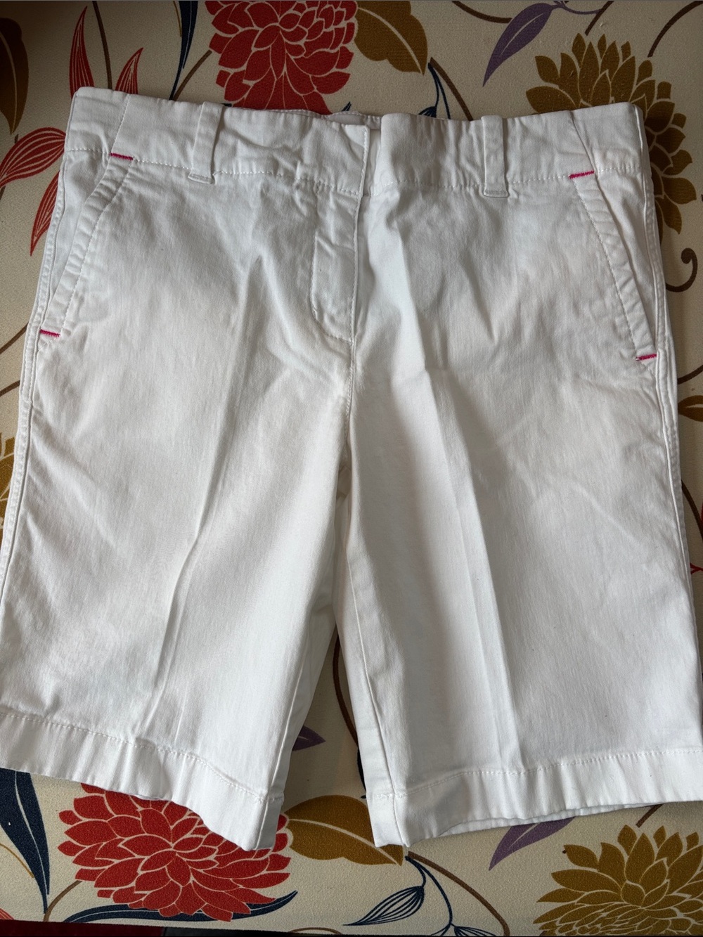 Girls Vineyard Vines White Bermuda Shorts with Pink Stitching